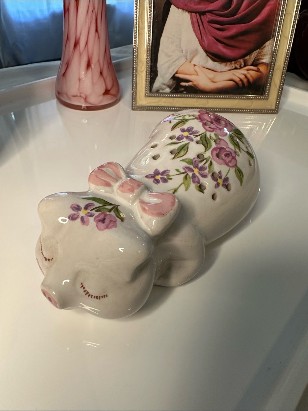 Vintage 1978 Avon Ceramarte Floral Pig Figurine | Hand Decorated Brazil Ceramic - Picture 3 of 10